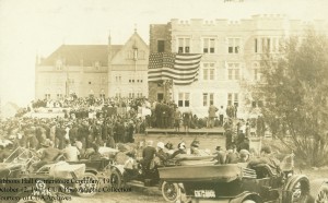 Image is from postcard celebrating the corner stone laying of Gibbons Hall, October 12, 1911