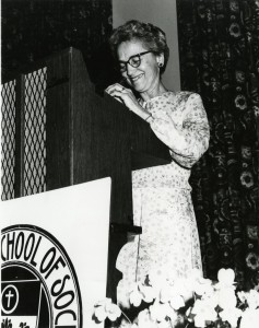 Dr. Dorothy Abts Mohler taking part in the commemoration of the 60th anniversary of the National Catholic School of Social Service (NCSSS), 1978. CUA Photograph Collection. 