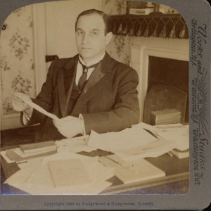 UMWA President John Mitchell working at his desk, 1906. John Mitchell Papers, American Catholic History Research Center and University Archives. 