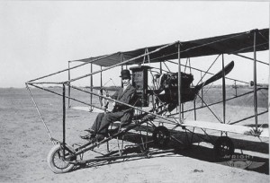 Albert Zahm seated in a Curtiss Model D. (Courtesy: Wright Bros. Aeroplane Co.)