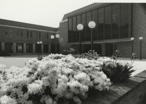 Hartke Theatre, named for Father Gilbert Hartke, was dedicated in 1970 and remains a lovely backdrop for azaleas in 2006.
