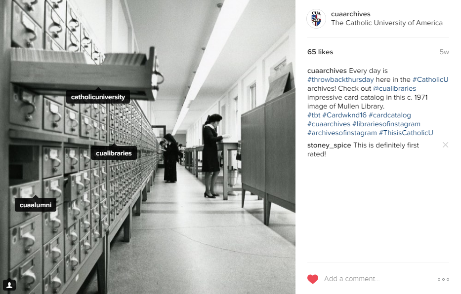 Know your hashtags and your audience! Instagram post from @CUAarchives